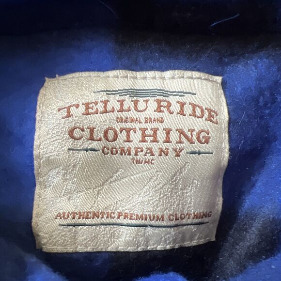 Telluride Shirt Mens Medium Blue Black Buffalo Plaid Fleece Shacket Pockets - Picture 5 of 7